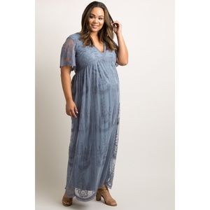PinkBlush Blue Lace Overlay Maternity Maxi Dress